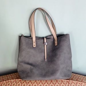 Cute Gray Leather Tote w Detachable Inside Pouch